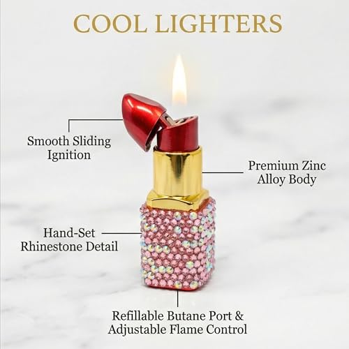 Encendedor recargable de butano diseño elegante rosa miniatura 3