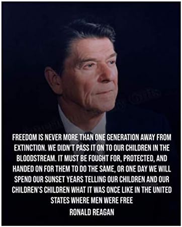 Ronald Reagan Quotes Wall Art-"Freedom is One Generation Away"- 8 x 10" Typographic Portrait Print-Ready to Frame. Modern Home-Office Décor. Presidential Quotes. Perfect Inspirational-Patriotic Gift.