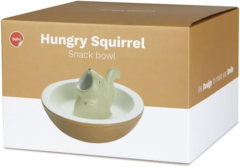 Balvi Hungry Squirrel Snack Bowl – 2-in-1 Ceramic Serving Dish with Inner Compartment for Nut Shells and Olive Pits – Dishwasher Safe –Bol de Aperitivos Ardilla Hambrienta