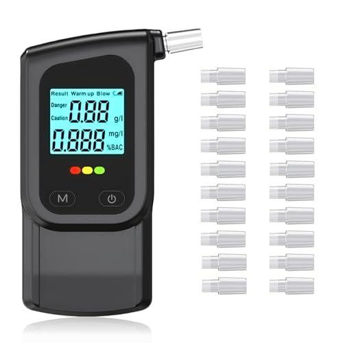 RUTIDA Breathalyzer Alcohol Tester with 20 Mouthpieces, Professional Breathalysers Portable Alcohol Breath Tester with Dual Sensor and Digital Blue LCD Display