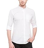  nick&jess - Camisa Casual - Básico - Cuello Mao - Manga Larga - para Hombre Blanco Blanco XL(Pecho:112 cm)