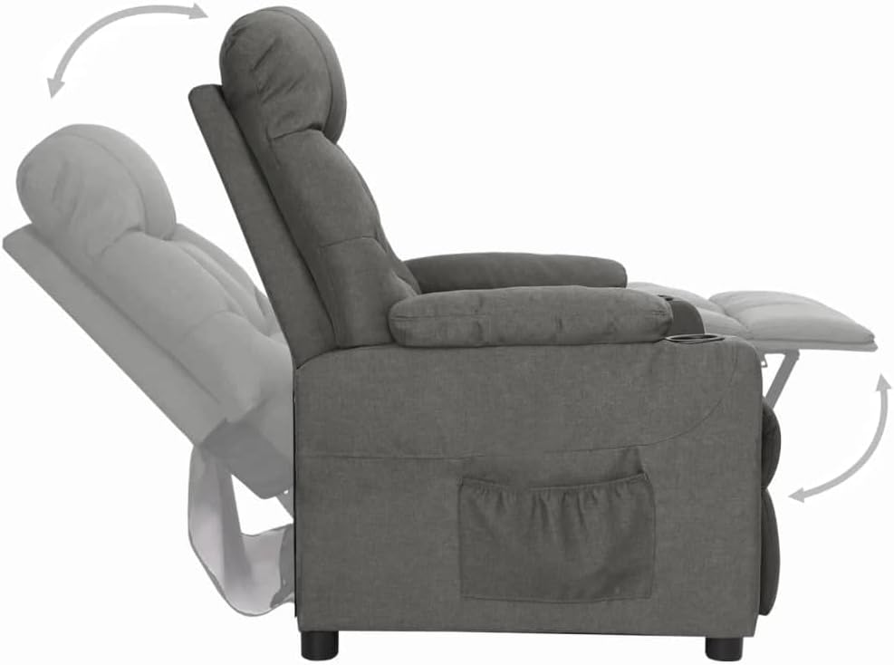 Side view of recliner chair showing reclining mechanism