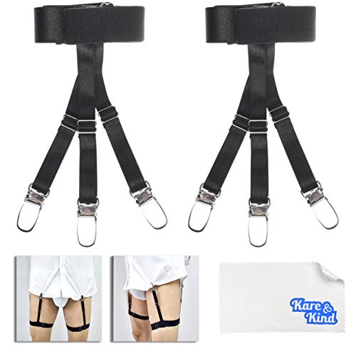 Image of Kare & Kind Adjustable Shirt Stays - Elastic Garter Uniform Holder with Non-Slip Metal Clamps - For Men and Women - Shirts, Police, Military Uniform - Comfortable for Daily Use