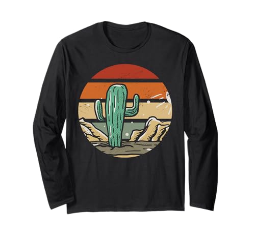 Cactus Desierto Vintage Atardecer Paisaje Manga Larga
