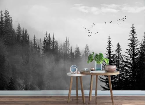 skdhlifpj Papel Pintado Blanco Y Negro Fotográfico Tejido No Tejido 3d Fondo De Pantalla De Pájaros Volando En Un Bosque Blanco Y Negro 150cmx105cm Madera Rayas Naturaleza Niña Chicos Fotomurales