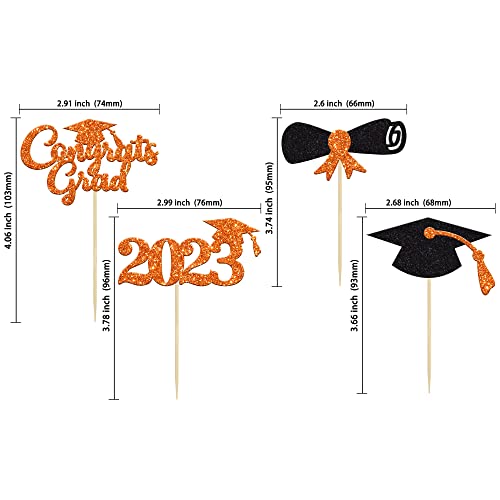 Gyufise 24Pcs Orange Glitter Congrats Grad 2023 Graduation Cupcake Toppers 2023 Diploma Cap Cupcake Picks Class Of 2023 Cake Decorations For 2023 Graduation Theme Party Cake Supplies #TOP1