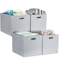 Posprica 13x15x13in Collapsible Storage Bins, Fabric Foldable Cube Storage Boxes, Decorative Storage Baskets Organizer for IKEA Kallax, Shelves, Closet, Clothes, Toy, Set of 4-Grey