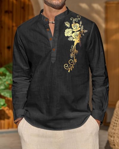 Image of Zombom Men's Cotton Polyester Blend Mandarin Collar Self One Design Printed Full Sleeve Casual Short Kurta