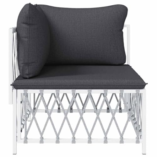 Canapé d angle de jardin blanc en tissu tissé avec ses coussins de terrasse
