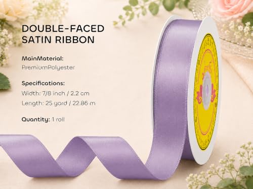 Image of Double Face Dusty Purple Satin Ribbon 7 /8 inch X 25 Yards Polyester Dusty Purple Ribbon for Gift Wrapping Very Suitable for Weddings Party Hair Bow Invitation Decorations and More