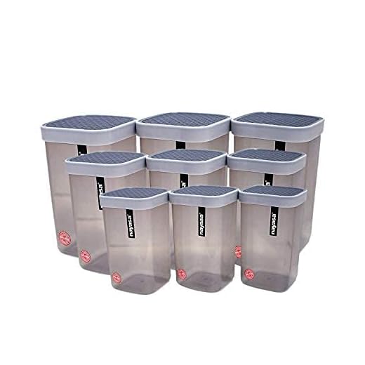 Nayasa Bhaktee Fusion Plastic Containers (750, 1000, 1500ml, Grey) - Set of 9 Pieces