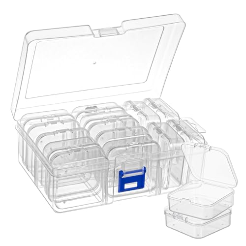 squishy 15 Pcs Jewellery Organisers Box, Transparent Jewelry Storage Box, Earring Organizer Box for Women, Travel Jewelry Case for Rings, Beads, Small Parts, Dust-Proof Design