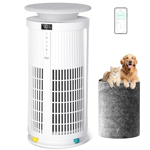 Air Purifiers for Home Large Room, Yaber Pets H13 HEPA Air Purifier for Home Pets, Auto Mode PM2.5 VOC Monitor with Lights, APP Control Air Cleaner, 360° Air Intake, Pet Lock, 22dB Quiet