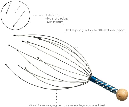 Image of TOP SELECT Hand Scalp Massager Manual Head Massage Tool 12-Claw Stainless Steel Head Massager With 5-Claw Ball Massager Set Blue