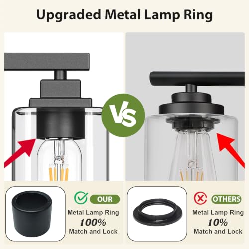 Image of Matte Black Bathroom Light Fixtures, 3-Light Vanity Lights over mirror