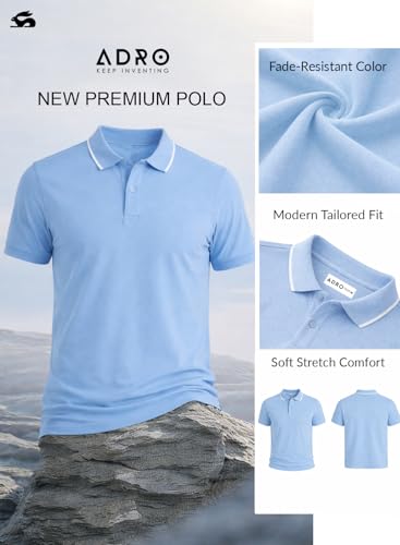 Image of ADRO Mens Polo Tshirt | Airtex Cotton Matty Fabric | Regular Fit | Breathable, Durable & Premium Casual Solid Black Polo T-Shirt for Men