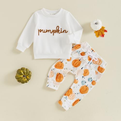 Baby Girl Halloween Outfit Toddler Sweatshirt Pants 2pcs Set Cute Pumpkin Spooky Print Infant Fall Winter Clothes2