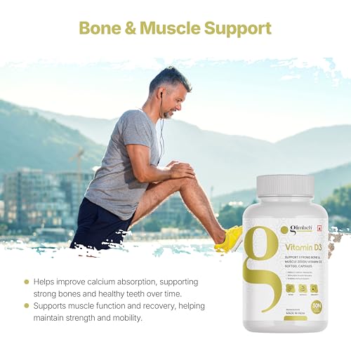Image of GLIMLACH Vitamin D3 50mcg (2000 IU), Vitamin D, Immune Support, Bone Health, Muscle Strength and Promotes Calcium, Vitamin D3 Strength Tablet Pack for Everyday Selection