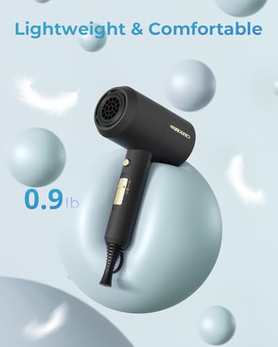 SHRATE Lightweight Ionic Hair Dryer with Diffuser - Powerful 1800W Blow Dryer for Fast Drying - Professional Low Noise Mini Hair Dryer for Travel, Gifts, Hair Styling (Black) の商品画像 2