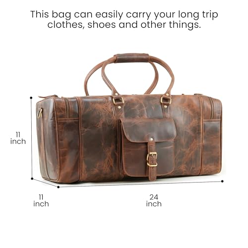 Handmade World 24 Inch Full Grain Crunch Leather Weekender Duffle Bag 'The Mettle' For Travel Sports Luggage Business For Men Women (Crunch Leather)2