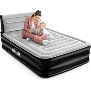 Airefina Double Air Mattress with Headboard, Inflatable Air Bed with Built-in Pump, Comfortable Flocked Surface for Home, Camping & Guests, Fast&Easy Inflation/Deflation Airbed, 700lbs Max
