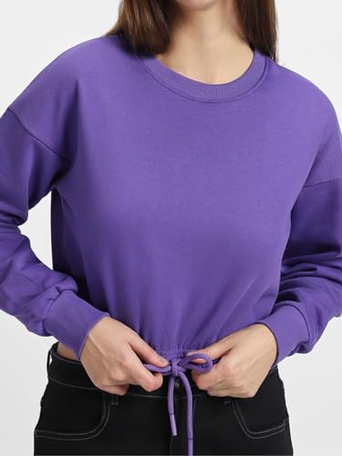 Image of JUNEBERRY Cotton Poly Fleece Regular Fit Pink, Purple Green & Orange Solid Full Sleeve Sweatshirt for Women