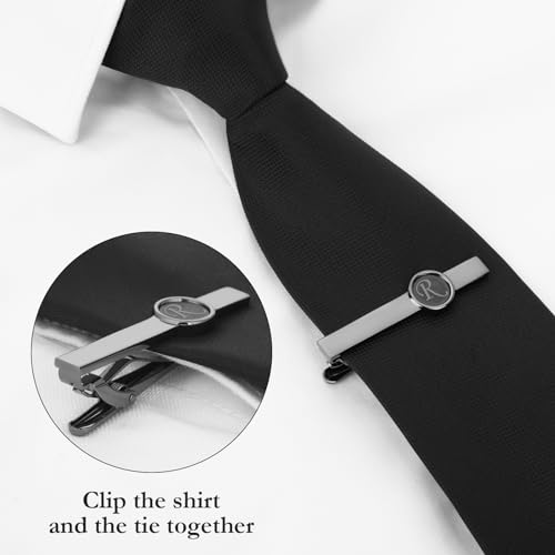 AMITER Initial Tie Clip for Men, 2 inch Mens Necktie Bar for Regular Ties - Black4