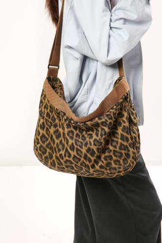 Image of Cotton Tote Handbag Women Canvas Crossbody Beach Bag Hobo Shoulder Tote Bag with 3 External Pocket,Zipper Closure