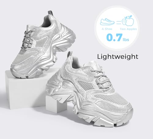 Image of K KIP WOK Chunky Sneakers for Women Fashion Platform White Leather Casual Dad Shoes Comfortable Wedge Walking Sport Sneakers | White Leather Casual Dad Shoes Comfortable Wedge Walking Sport Sneakers