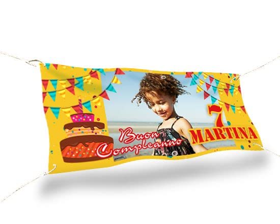 BANNER STRISCIONE NASCITA CON NOME, ETA' E FOTO PERSONALIZZATA - Buon compleanno - BANNER PVC ANCHE DA ESTERNO GARANZIA 5 ANNI (200X150 CM)