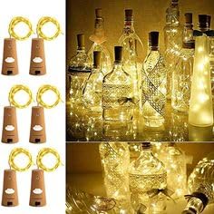 Image of LED Wine Bottle Cork Lights - 2M Copper Wire Fairy String Lights, Battery Operated DIY Decorative Lights for Bottles, Parties, Home, Weddings & Festive Decor - Yellow (1 Pc) (Warm)