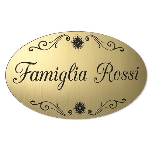 Targa per porta ingresso con incisione personalizzata targhetta fuoriporta in laminato plastico Oro spazzolato per porte casa ufficio negozio azienda albergo personalizzabile con nome logo ecc