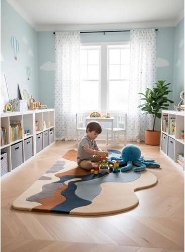 Image of Sifa Carpet Hand Made Natural Woolan Tufted Carpets Irregular Shaped Handmade Area Rugs, for Your Room Multi Color Size 3x5 feet (90x150cm)