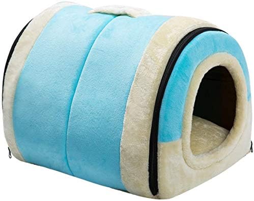 Hollypet Cat Bed Dog Bed Self-Warming 2-in-1 Foldable Pet Bed for Cats and Small Dogs Pet Tent Cave Bed, Crystal Velvet Indoor Outdoor, Light Blue