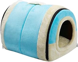 Hollypet Cat Bed Dog Bed Self-Warming 2-in-1 Foldable Pet Bed for Cats and Small Dogs Pet Tent Cave Bed, Crystal Velvet Indoor Outdoor, Light Blue