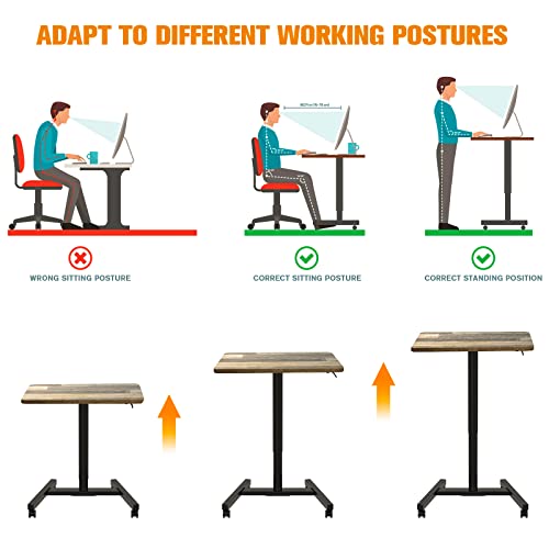 28 Inch Height Adjustable Laptop Sit Stand Desk With Wheels, Adjustable Rolling Standing Laptop Mobile Desk Cart Coffee Table (Wood) #TOP2