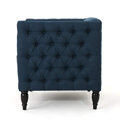 Christopher Knight Home Alira Modern Tufted Fabric Arm Chair, Navy Blue / Dark Brown #TOP6