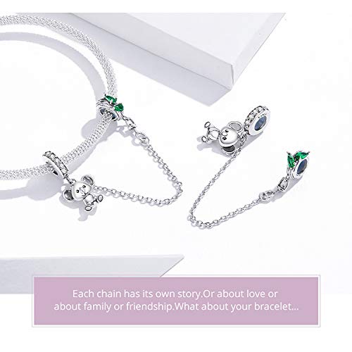 Cadena de seguridad de plata de ley con corazones para pulseras de dijes europeas 5