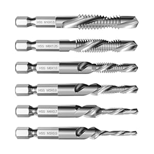 HJ-hghpiftr 6 Stück Kombi-Bit Bohrer und Gewindeschneider Set, M3 M4 M5 M6 M8 M10 Gewindebohrer mit Sechskantschaft, Kombigewind... mit Sechskantschaft, für Metall, Holz, Kunststoff