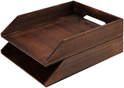 Set Of 2 Ash Gray Wood Document Trays - Stackable Office File Organizers With Labels