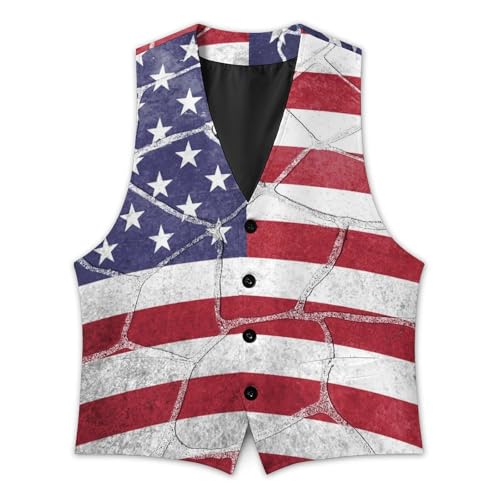Closeup of America Flag Men's Suit Vest Slim Fit V-Ncek Waistcoat Business Casual Vest3