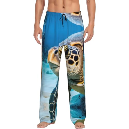 Pantalon de nuit à jambes larges imprimé tortue de mer noir à taille élastique S