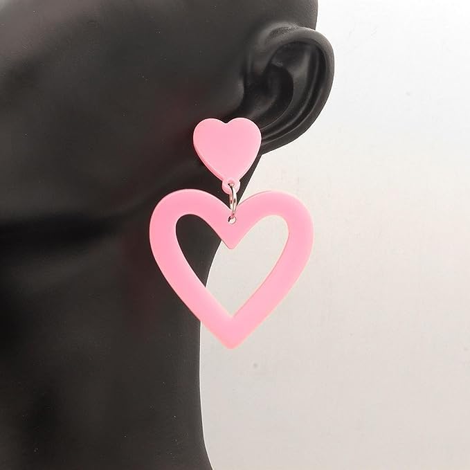 Double Pink Heart Earrings Hollow Pendant Love Earrings Valentine's Day Gifts for Girlfriends BFFs Jewelry