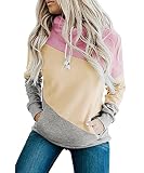 Barlver Womens Zip up Hoodie Color Block Cowl Neck Drawstring Hooded Sweatshirt Sweater Pullover Top