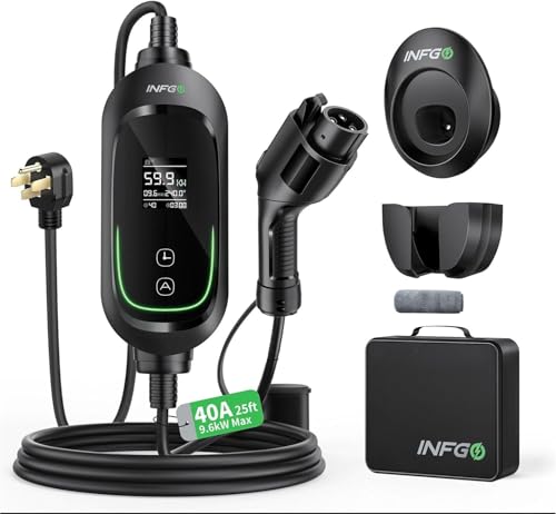 Level 2 EV Charger 40Amp, Portable Electric Car Charger 25FT Cable for NEMA 14-50 Plug, 240V, 9.6kW, Adjustable Current, Timing Delay, Vehicle Charger Station for J1772 BEVs/PHEVs