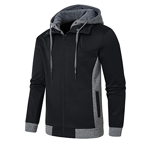 YuKaiChen Herren Outdoor Fleecejacken Warm Lang Kapuzenjacke Sweatjacke Winter Reißverschluss mit Kapuze Hoodie Männer Schwarz XL Cover