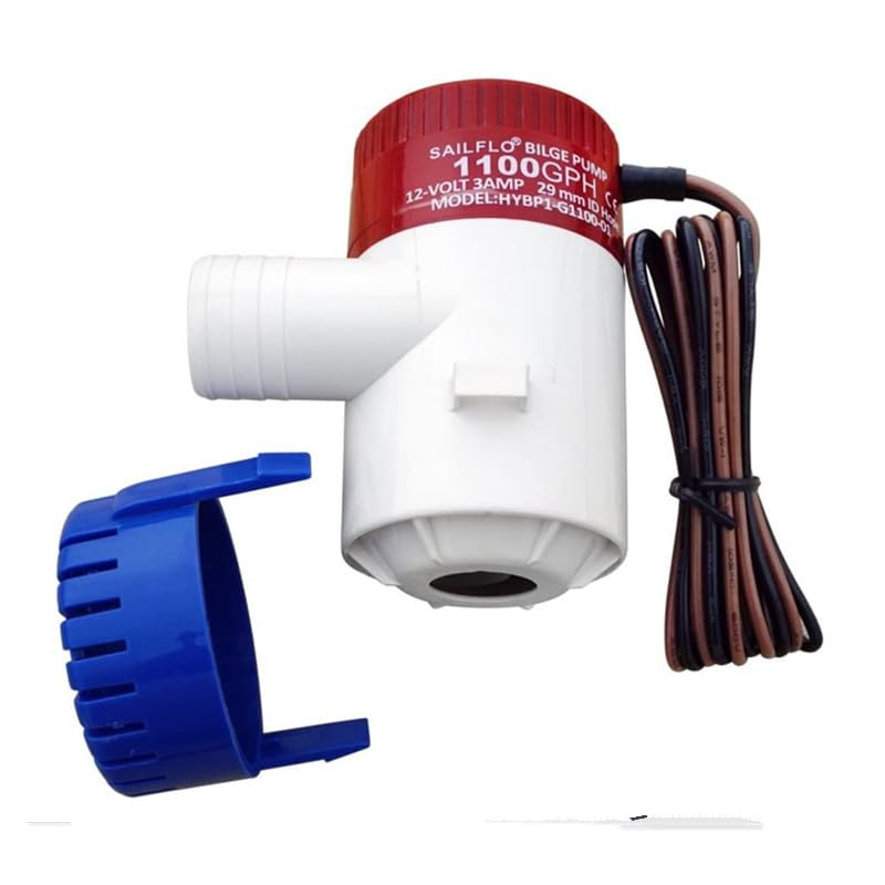 Pompa zęzowa do łodzi, 12 V, 1100 GPH, wysoki przepływ, wąż 29 mm (1-1/8"), 3 A, cicha, kompletna, podwodna, 1 szt.