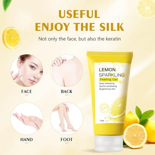 Lemon Sparkling Peeling Gel, Lemon Face Scrub Exfoliator, Facial Peel Gel for Face and Body, Purifying Exfoliating Gel, Korean Skincare for Women Men (2PC)