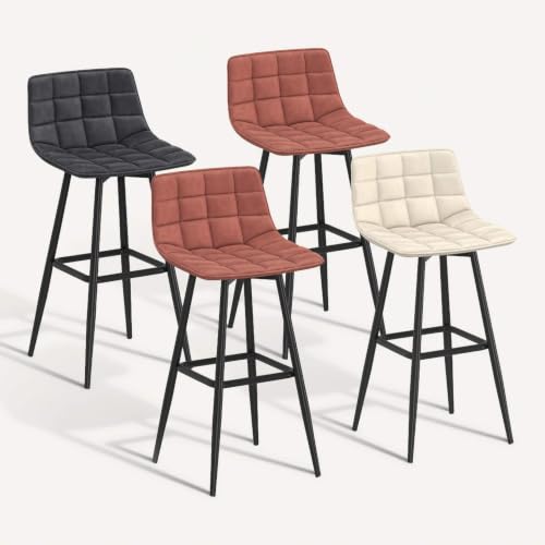 Lot de 4 tabourets de bar MADY en velours mix color terracotta x2 - vue 8