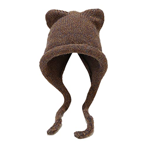 Winter Cute Cat Ears Knit Hat Ear Flaps Crochet Beanie Hat Ear Protection Warm Hats Ski Hats Outdoor Windproof Hats2